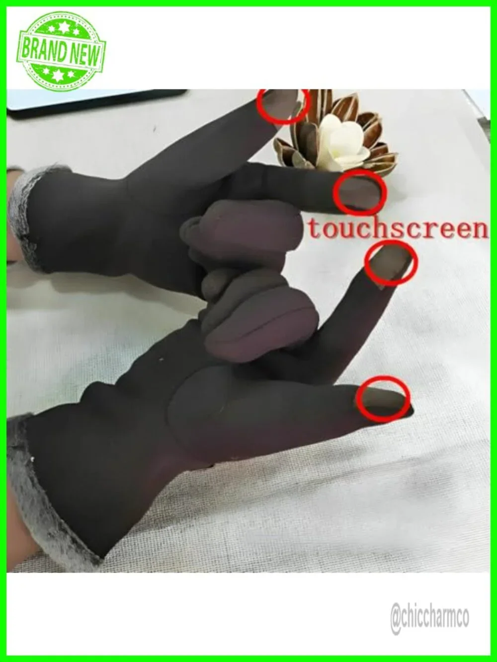 Winter Warm Mittens Fleece Lining Touchscreen Fingertips Embroidered Flowers
